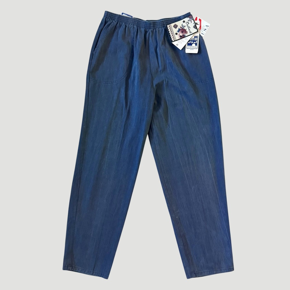 NWT 90s Vintage Cape Cod Sportswear‎ Blue Elastic Waist Cotton Tapered Pants 27P